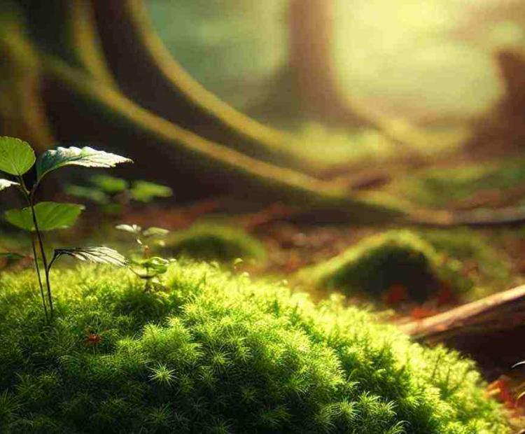 Moss growing tightly on a forest rock, showcasing nature 's tiny architectural wonders.